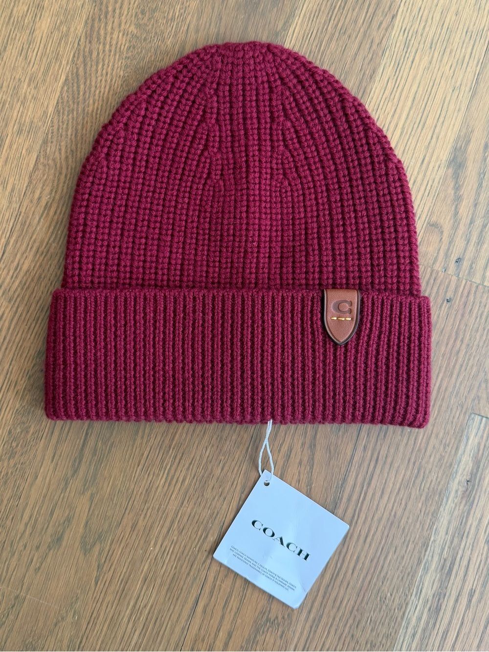 NWT Coach Knit Wool Beanie Hat Cherry Burgundy Red 6917 Unisex